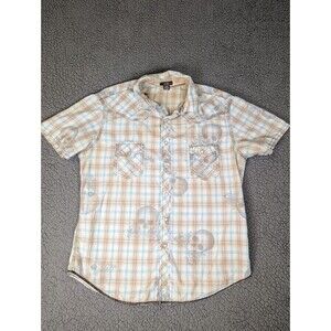 Arizona Shirt Large Pearl Snap Button Short Sleeve Pockets Mens Skull Plaid